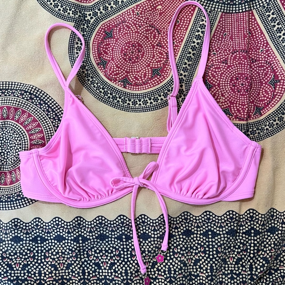 Women's Pink Bikini Top with Flower Tie
